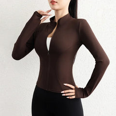 Azoris | Atmungsaktive Fleece-Yogajacke für Damen Winter Fit in Braun
