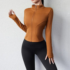 Azoris | Atmungsaktive Fleece-Yogajacke für Damen Winter Fit in Orange/Braun