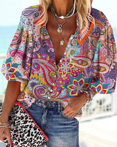 Vanessa | Trendy Boho Casual V Ausschnitt Bluse in CSCX12-0315