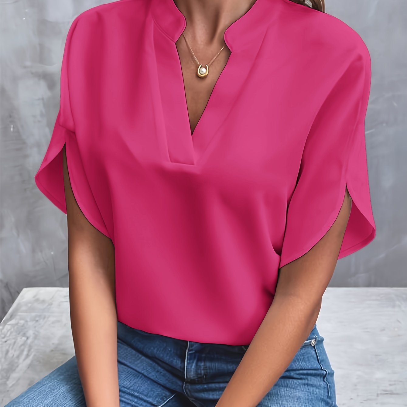 V-Ausschnitt-Bluse mit Schlitz für Damen