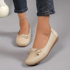 Velurette™ – Elegante Damen Loafer mit Schleifen-Design in Beige