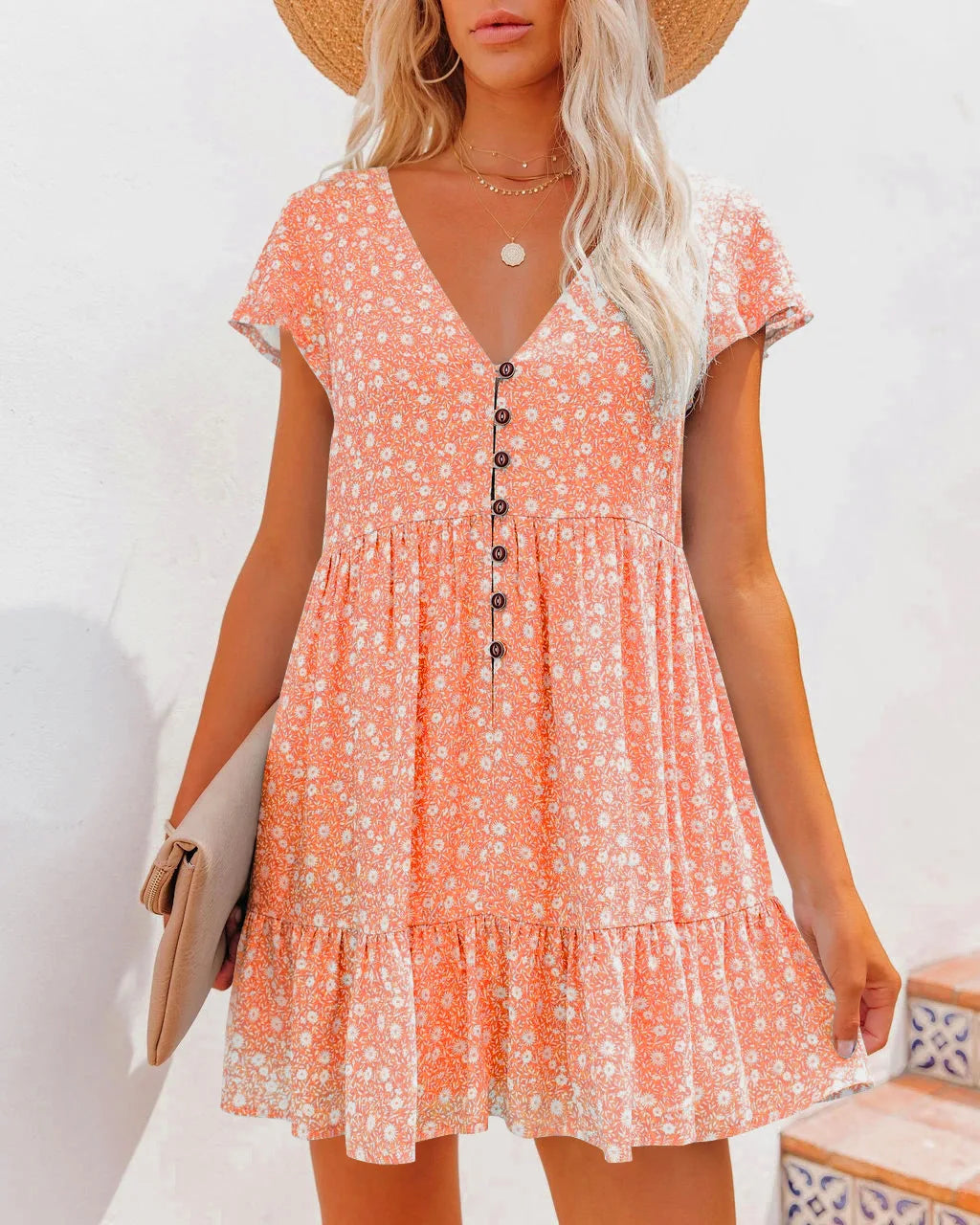 Veronika - Sommerkleid mit Blumenmuster und kurzen Ärmeln
