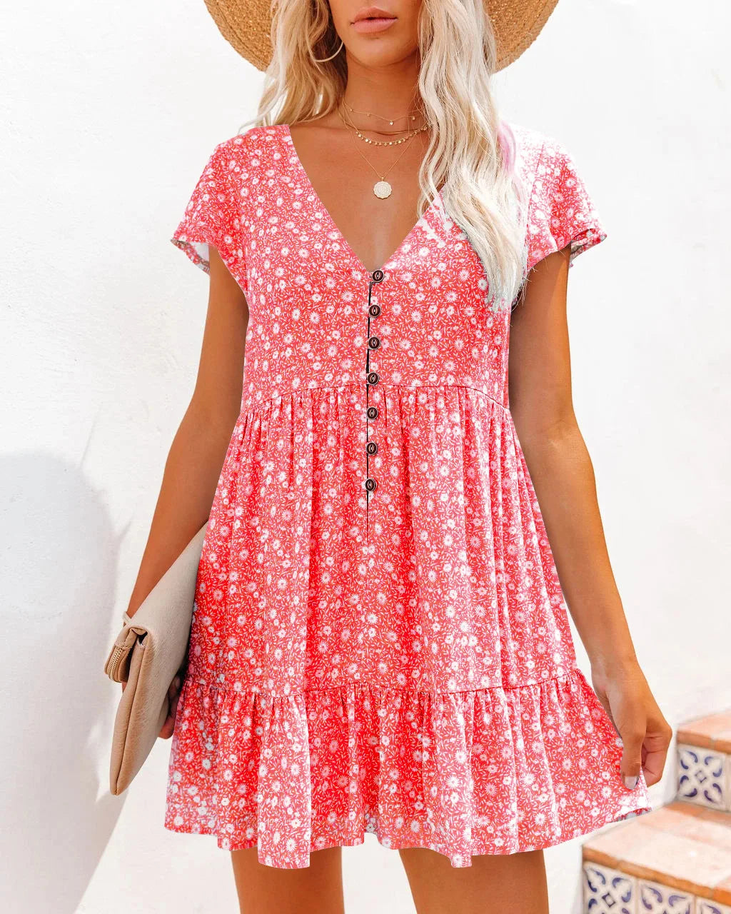 Veronika - Sommerkleid mit Blumenmuster und kurzen Ärmeln