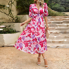 Theresa - Midikleid mit V-Ausschnitt - Sommerkleid in Rot