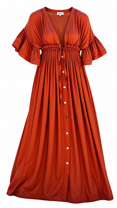 Viktoria - Boho-Maxikleid - fließender, bequemer Stil in Rot Orange