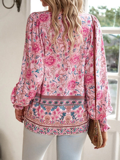 Viktoria - Damenbluse mit Blumenmuster und langen Puffärmeln