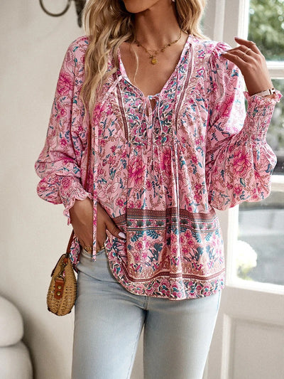 Viktoria - Damenbluse mit Blumenmuster und langen Puffärmeln