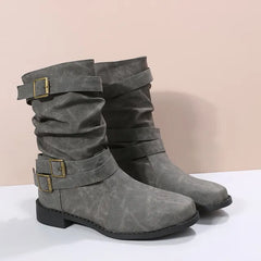 Damen Mittlere Wade Stiefel | Dirndl Schuhe in Grau
