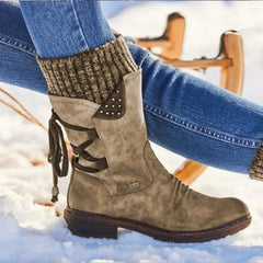Stella | Gepolstert Runde Spitze Stiefel in Khaki