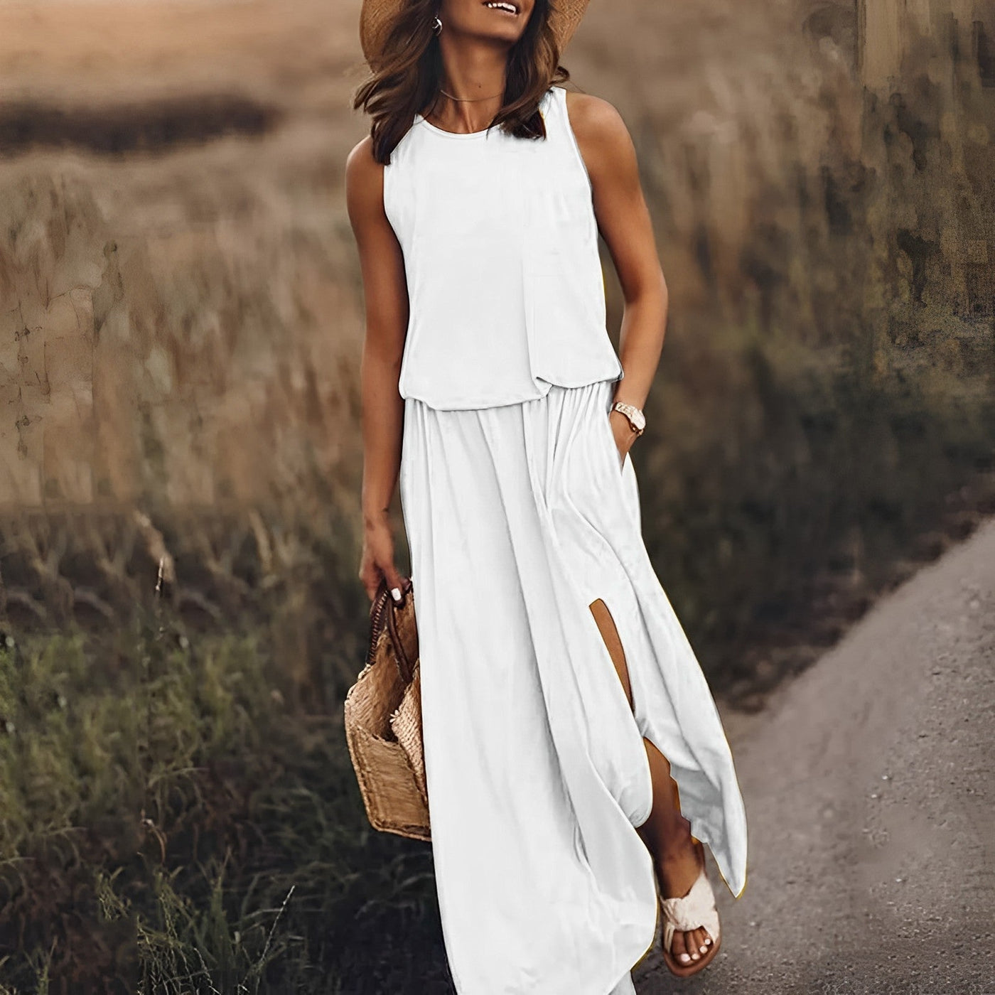 Ärmelloses Kleid mit Schlitz für Damen