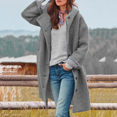 Winterjacke Damen Lang | Gefütterter Wintermantel Mit Knöpfen in Grau