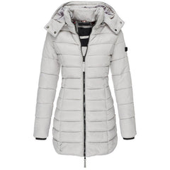 Winterjacke Damen Gefüttert Mit Kapuze | Lang Mit Reißverschluss und Taschen in Grau