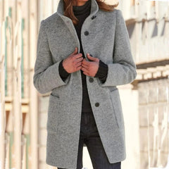 Winterjacke Damen Wintermantel | Lang Mit Knöpfen und Taschen in Grau