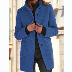 Winterjacke Damen Wintermantel | Lang Mit Knöpfen und Taschen in Dunkelblau