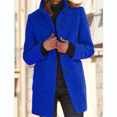 Winterjacke Damen Wintermantel | Lang Mit Knöpfen und Taschen in Blau