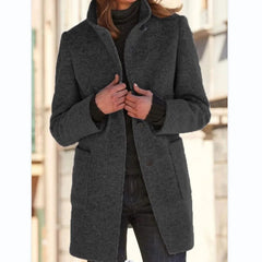 Winterjacke Damen Wintermantel | Lang Mit Knöpfen und Taschen in Dunkelgrau