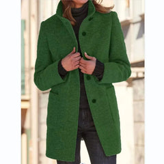 Winterjacke Damen Wintermantel | Lang Mit Knöpfen und Taschen in Grün