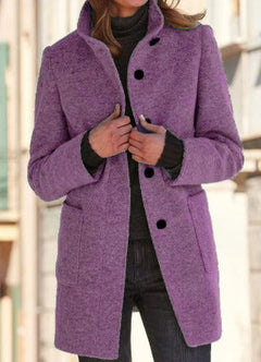 Winterjacke Damen Wintermantel | Lang Mit Knöpfen und Taschen in Lila