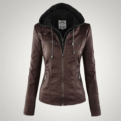 Sophie | Damen Taillierte Kapuze Lederjacke in Braun