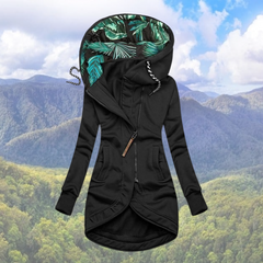 Winterjacke Damen Mit Kapuze | Asymmetrischer Reißverschluss Lang in Schwarz