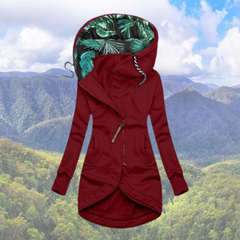 Winterjacke Damen Mit Kapuze | Asymmetrischer Reißverschluss Lang in Rot