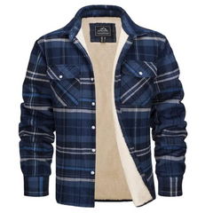 Herren Kariertes Fleecejacke | Freizeit Winterbekleidung in Blau