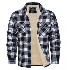 Herren Kariertes Fleecejacke | Freizeit Winterbekleidung in Schwarz