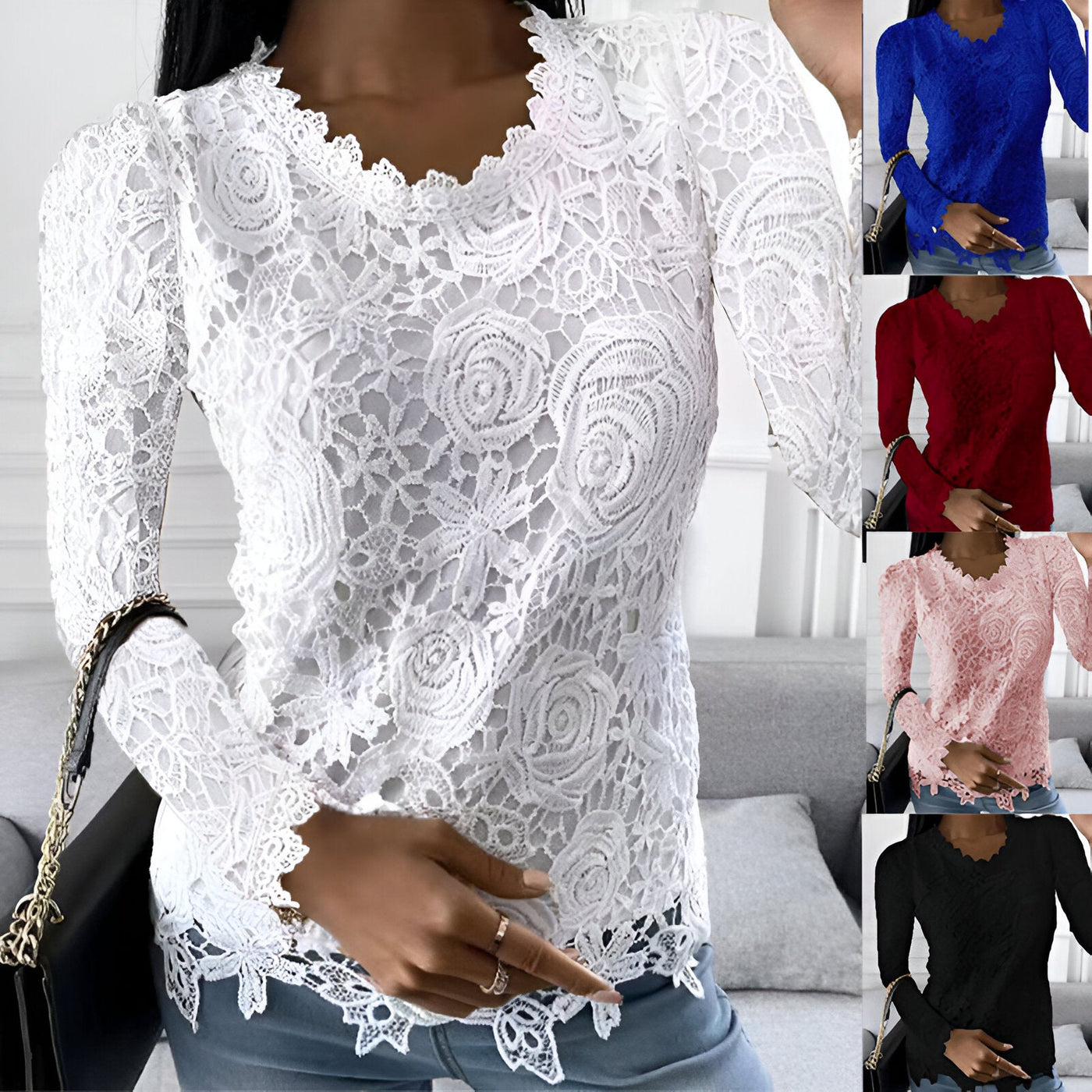 Anelie | Elegante Spitzen-Bluse mit langen Ärmeln