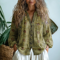 Ronja | Bestickte Bluse mit Blumenmotiven in Helles Olivgrün