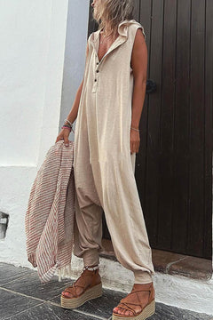 Ärmelloser Overall mit Knöpfen für Damen in Beige