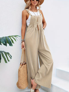 Ärmelloser Boho-Jumpsuit für Damen in Beige