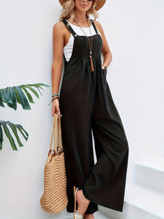 Ärmelloser Boho-Jumpsuit für Damen in Schwarz