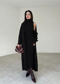 JASMIN - KLEID UND STRICKJACKE SET in Schwarz