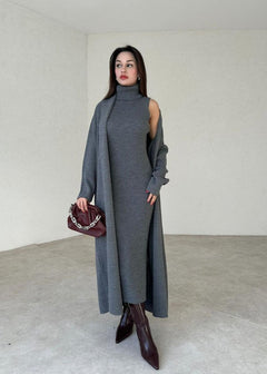 JASMIN - KLEID UND STRICKJACKE SET in Grau