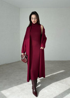 JASMIN - KLEID UND STRICKJACKE SET in Rot