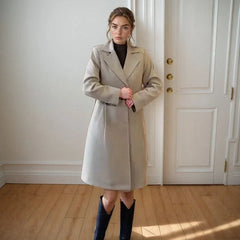 Lady Luxe™ Mantel mit Samtfutter / Ein eleganter Klassiker, der mit Charme wärmt! in Khaki