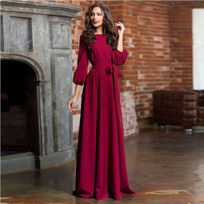 Stilvolles Langarm-Hochzeitsgastkleid für Damen | Maxi