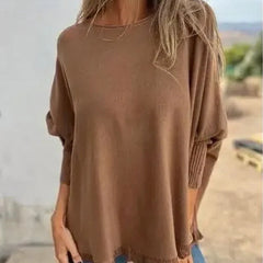 [🔥2 ZUM PREIS VON 1🔥] Giulia™ Oberteil aus hochwertigem, weichem Fleece mit Fledermausärme und Spitzenbesatz am Saum / Eleganter Komfort mit femininer Note! in Braun / Pink