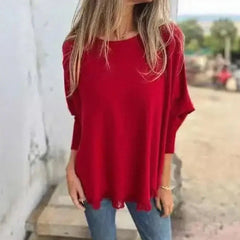 [🔥2 ZUM PREIS VON 1🔥] Giulia™ Oberteil aus hochwertigem, weichem Fleece mit Fledermausärme und Spitzenbesatz am Saum / Eleganter Komfort mit femininer Note! in Rot / Blau