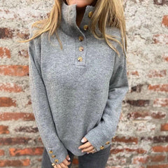 Premium-Strickpullover für Damen mit Rollkragen und eleganten Knöpfen / Warm und raffiniert minimalistisch! in Grau