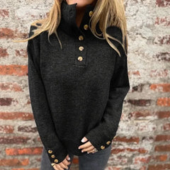 Premium-Strickpullover für Damen mit Rollkragen und eleganten Knöpfen / Warm und raffiniert minimalistisch! in Schwarz