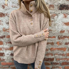 Premium-Strickpullover für Damen mit Rollkragen und eleganten Knöpfen / Warm und raffiniert minimalistisch! in Khaki