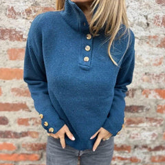 Premium-Strickpullover für Damen mit Rollkragen und eleganten Knöpfen / Warm und raffiniert minimalistisch! in Blau