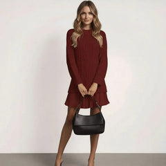 Wien Classic™ Kleid aus handgefertigtem Strick mit leichten Falten / Eleganz und Klasse in perfekter Harmonie! in Weinrot