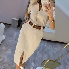 Maite™ Midi-Hemdkleid mit elegantem Frontschlitz in Beige