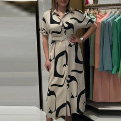 Arianna™ Gemustertes Hemdblusenkleid mit Verstellbarem Gürtel in Weiß