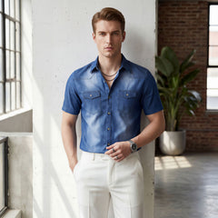 Vittorio™ Slim Fit Denim-Hemd mit Premium-Waschung in Blau