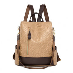 Damen-Diebstahlschutz-Rucksack aus stilvollem veganem Leder in Khaki