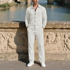 Monte Carlo™ Set mit leichter Textur und Hose mit verstellbarem elastischem Bund in Weiß