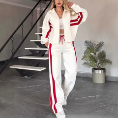 Angelina™ Set mit Stehkragenjacke und modernen Streifen in Weiß
